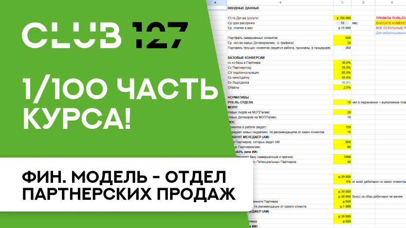 Фин. модель - отдел партнерских продаж